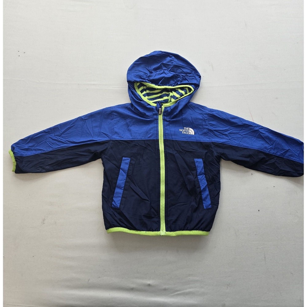 The North Face Toddler Blue Colorblock Hooded Windbreaker Jacket Striped Lining